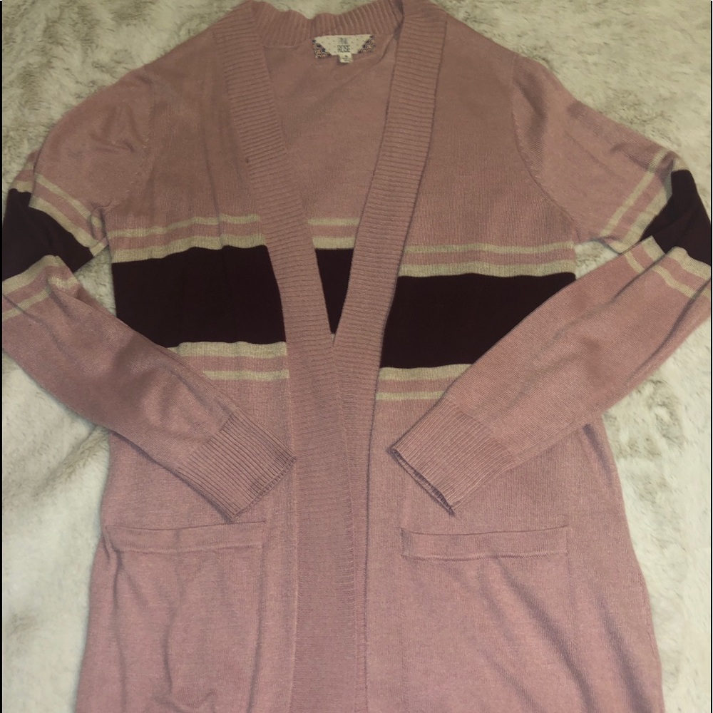 Light Pink Striped Cardigan Sweater //